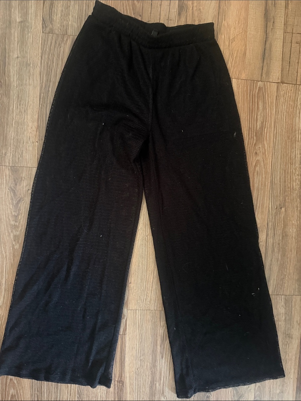Black Wide Leg Knit see-through Pants with shorts underneath